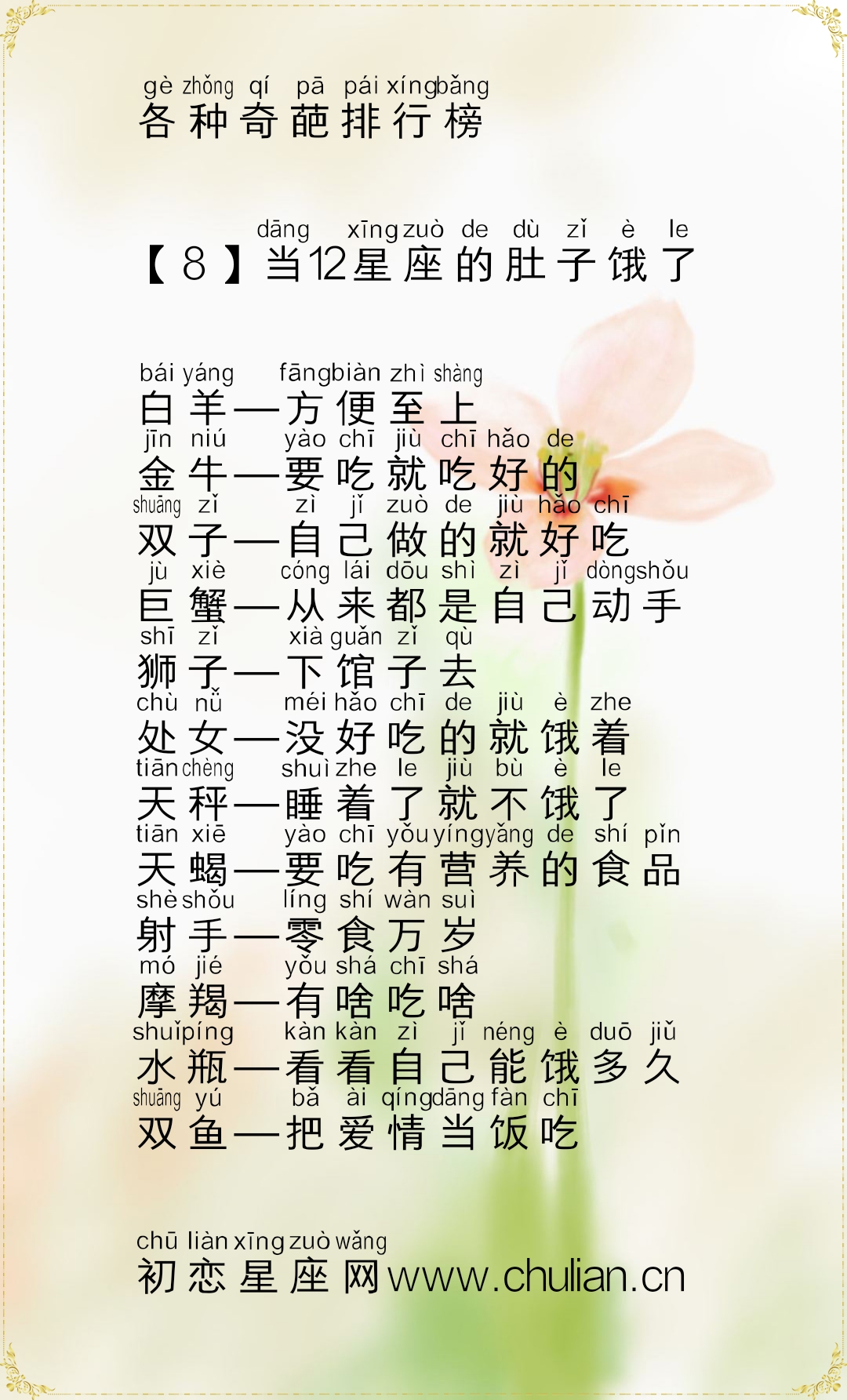 十二星座的各种奇葩排行榜