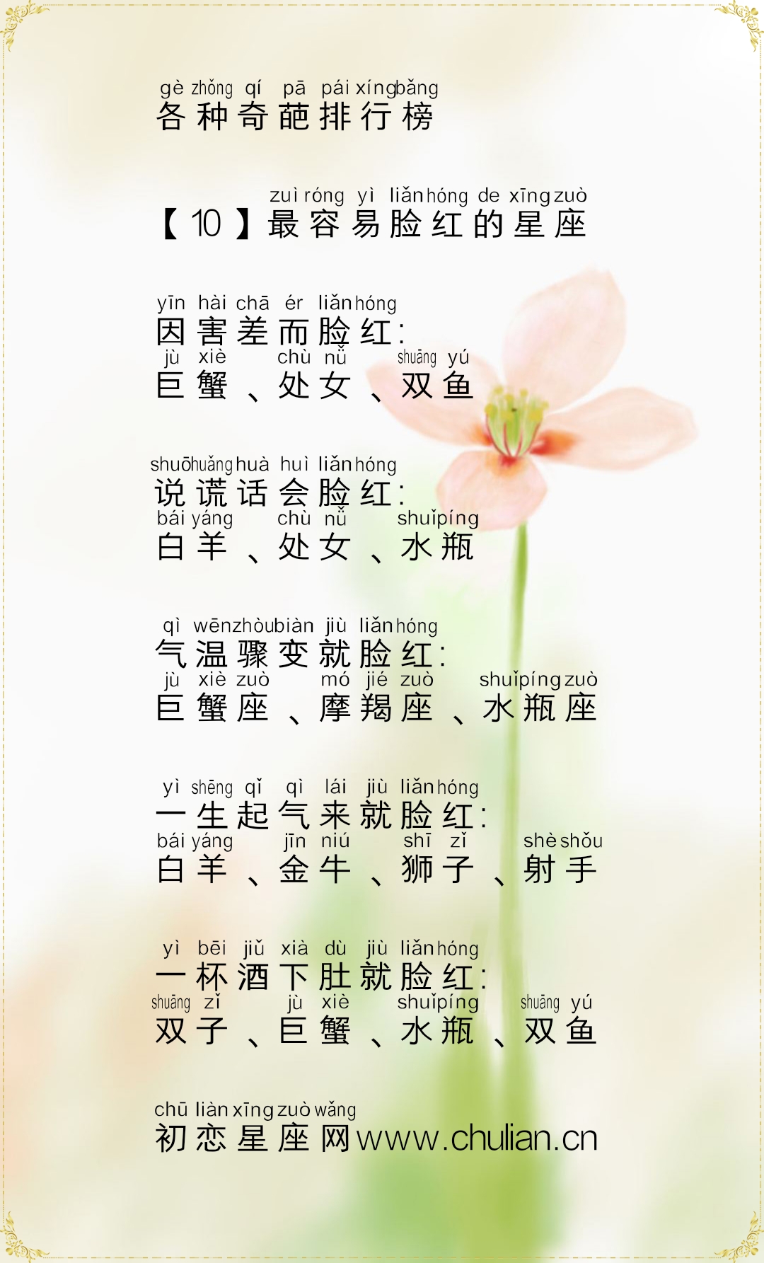 十二星座的各种奇葩排行榜