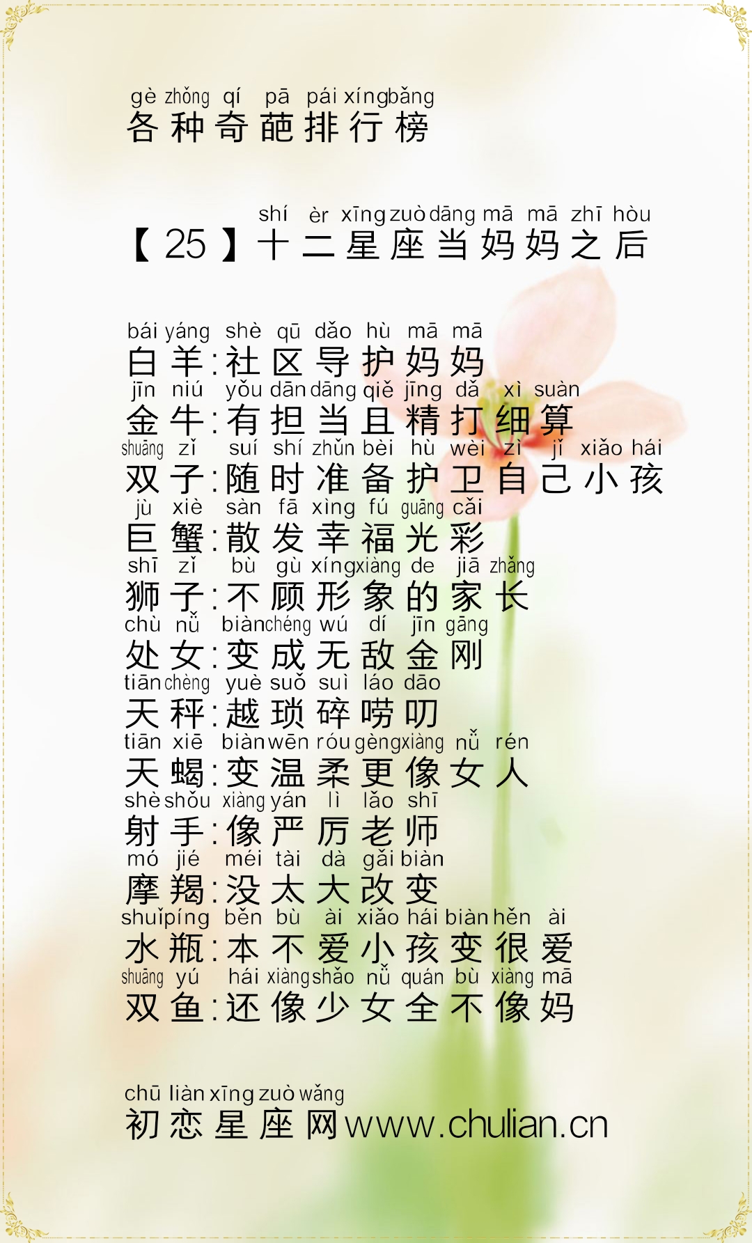 十二星座的各种奇葩排行榜