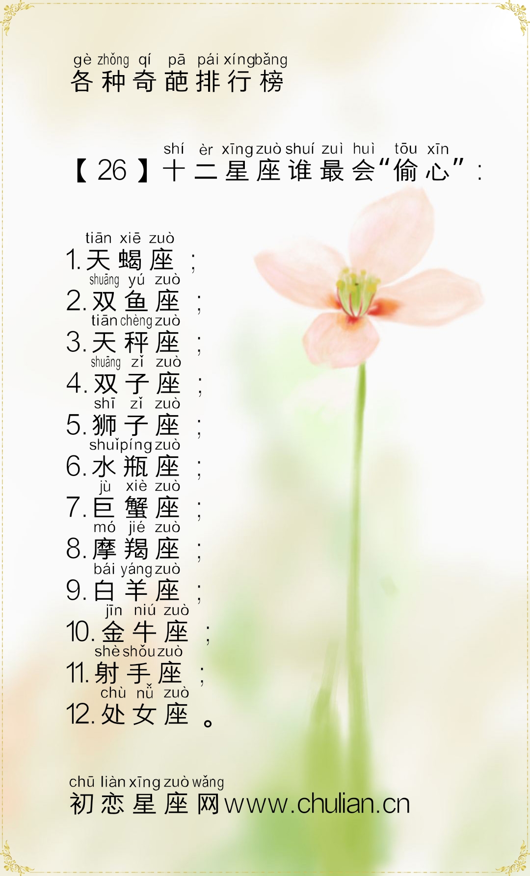 十二星座的各种奇葩排行榜