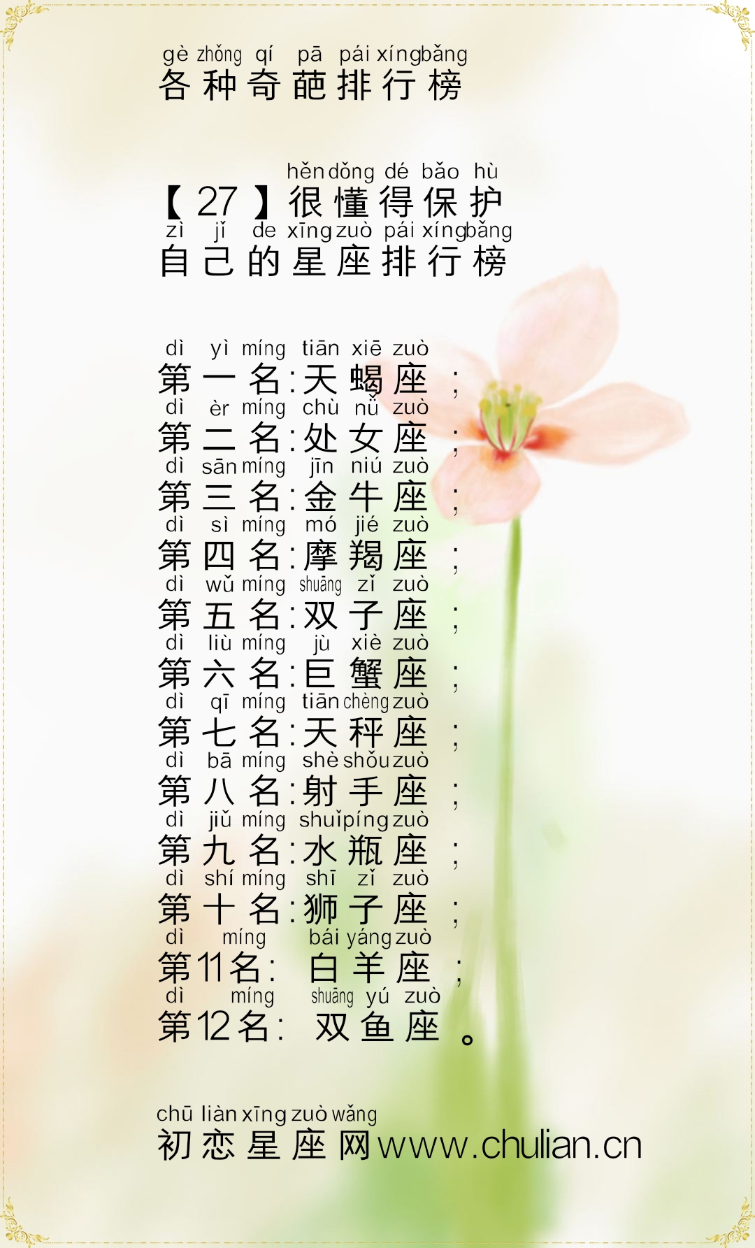 十二星座的各种奇葩排行榜