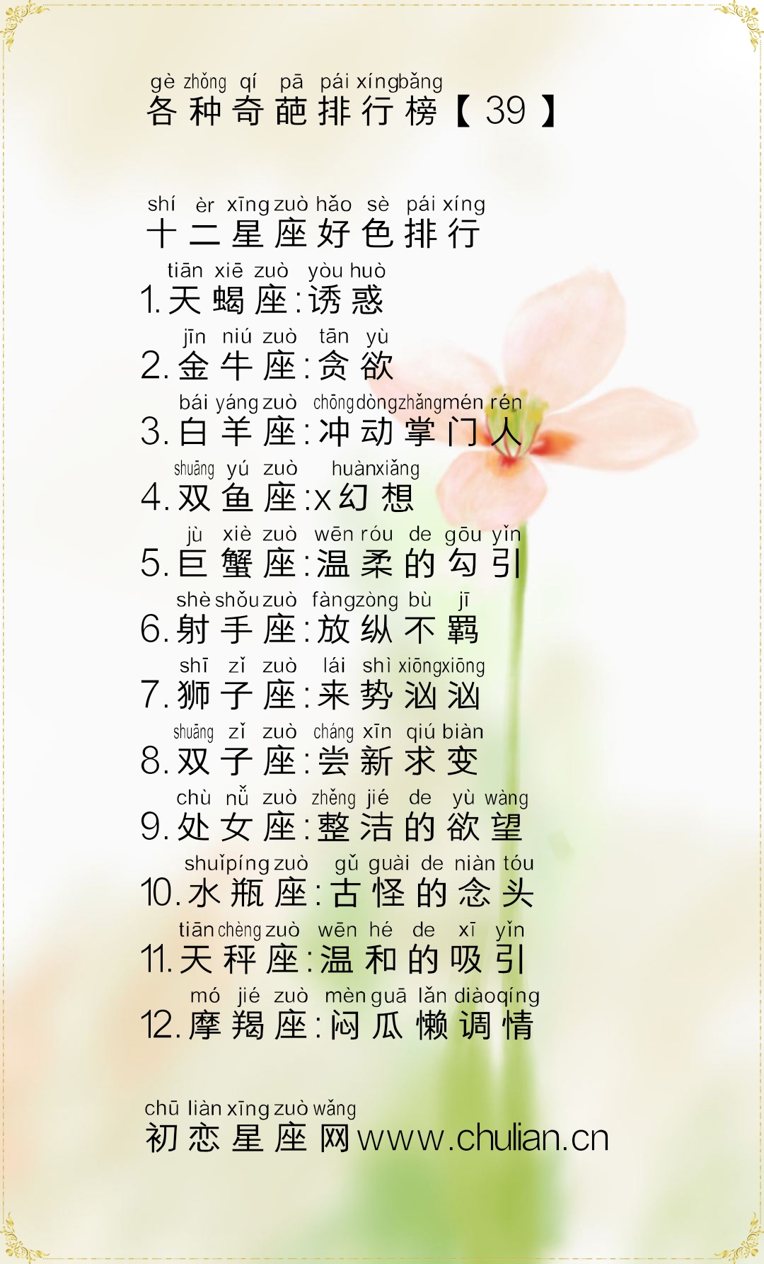 十二星座的各种奇葩排行榜