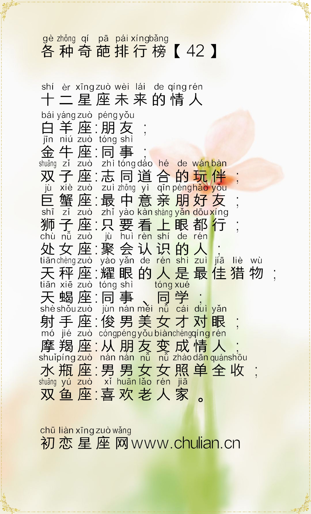 十二星座的各种奇葩排行榜